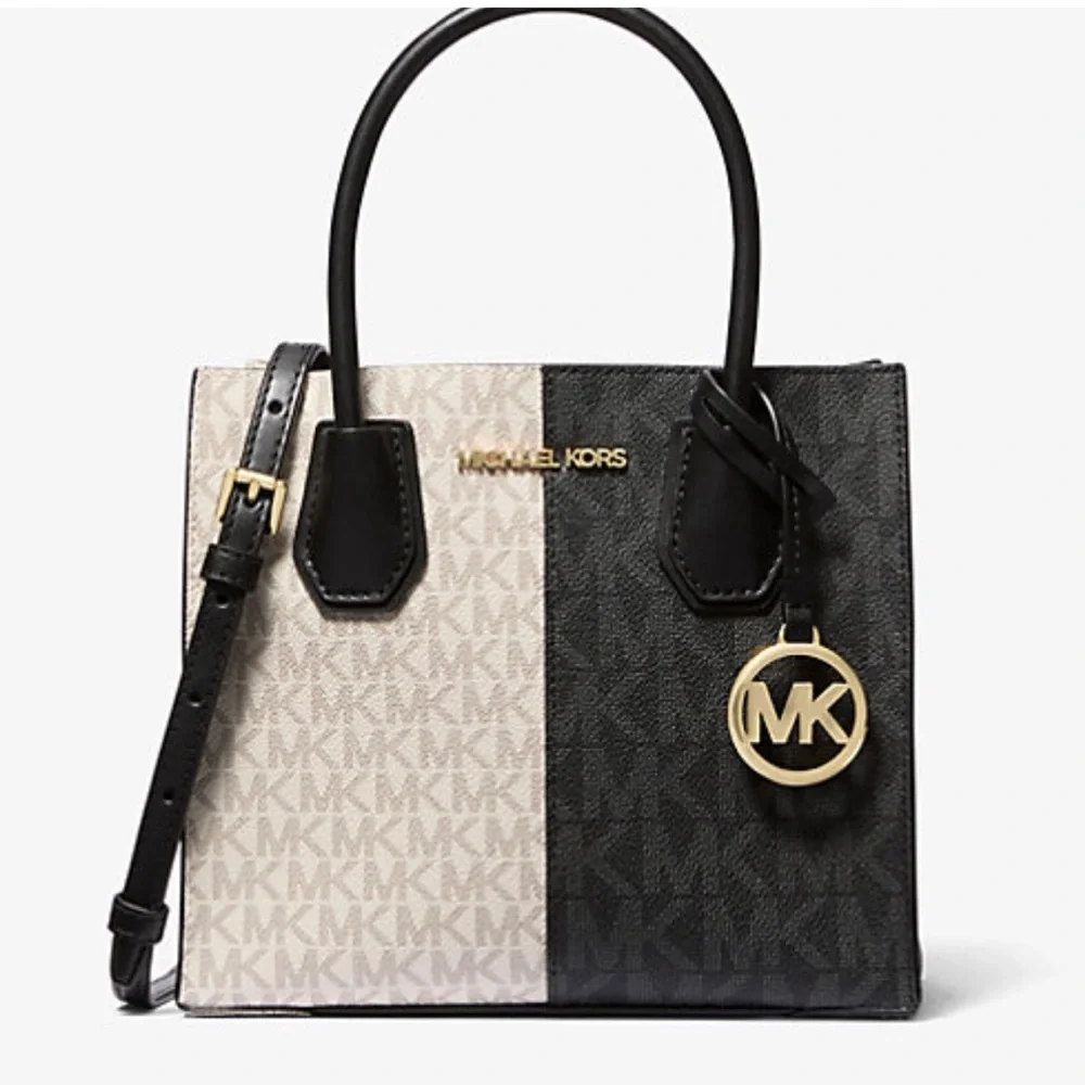 Michael Kors Mercer Medium Two-Tone Logo Crossbody Messenger Black Multi NWT